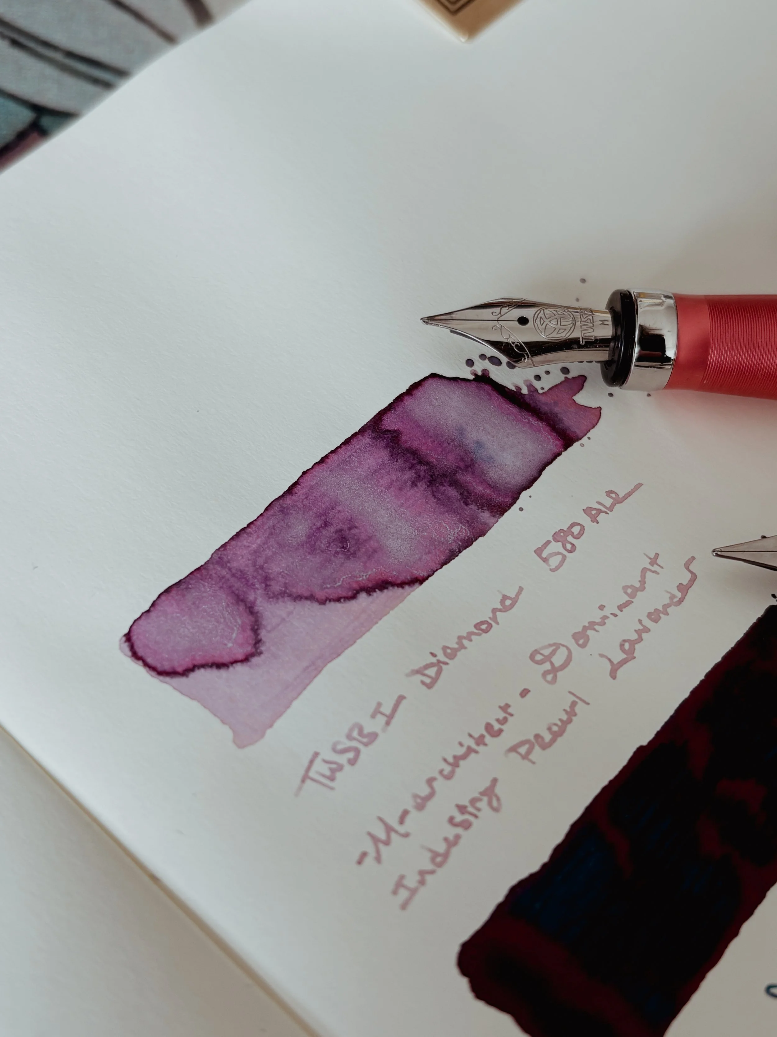 TWSBI Diamong 580ALR fountain pen inked with Dominant Industry Lavender fountain pen ink.