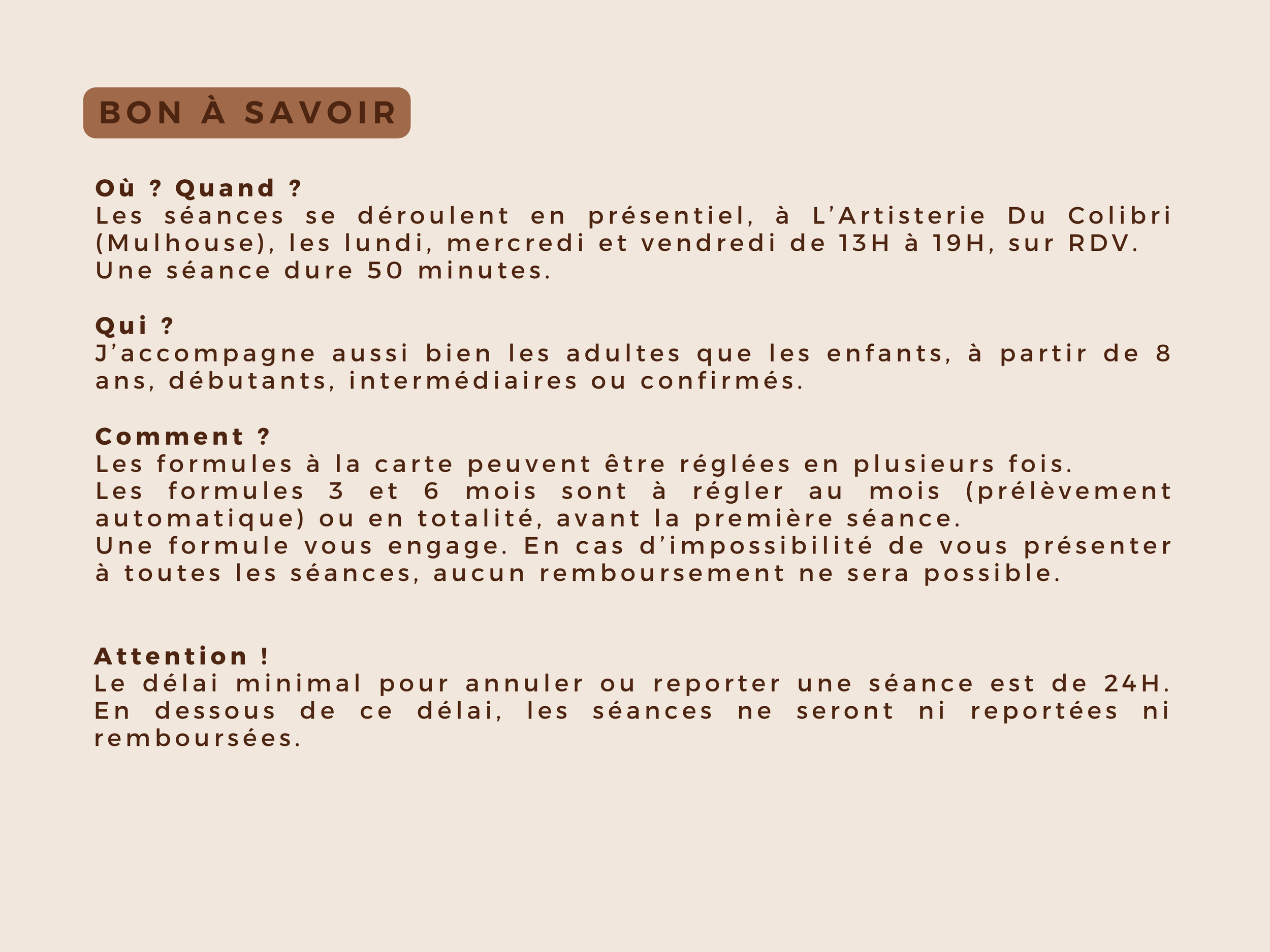 Informations sur les sessions artistiques à Mulhouse, horaires, public accueilli, modalités d'inscription et délai de report.