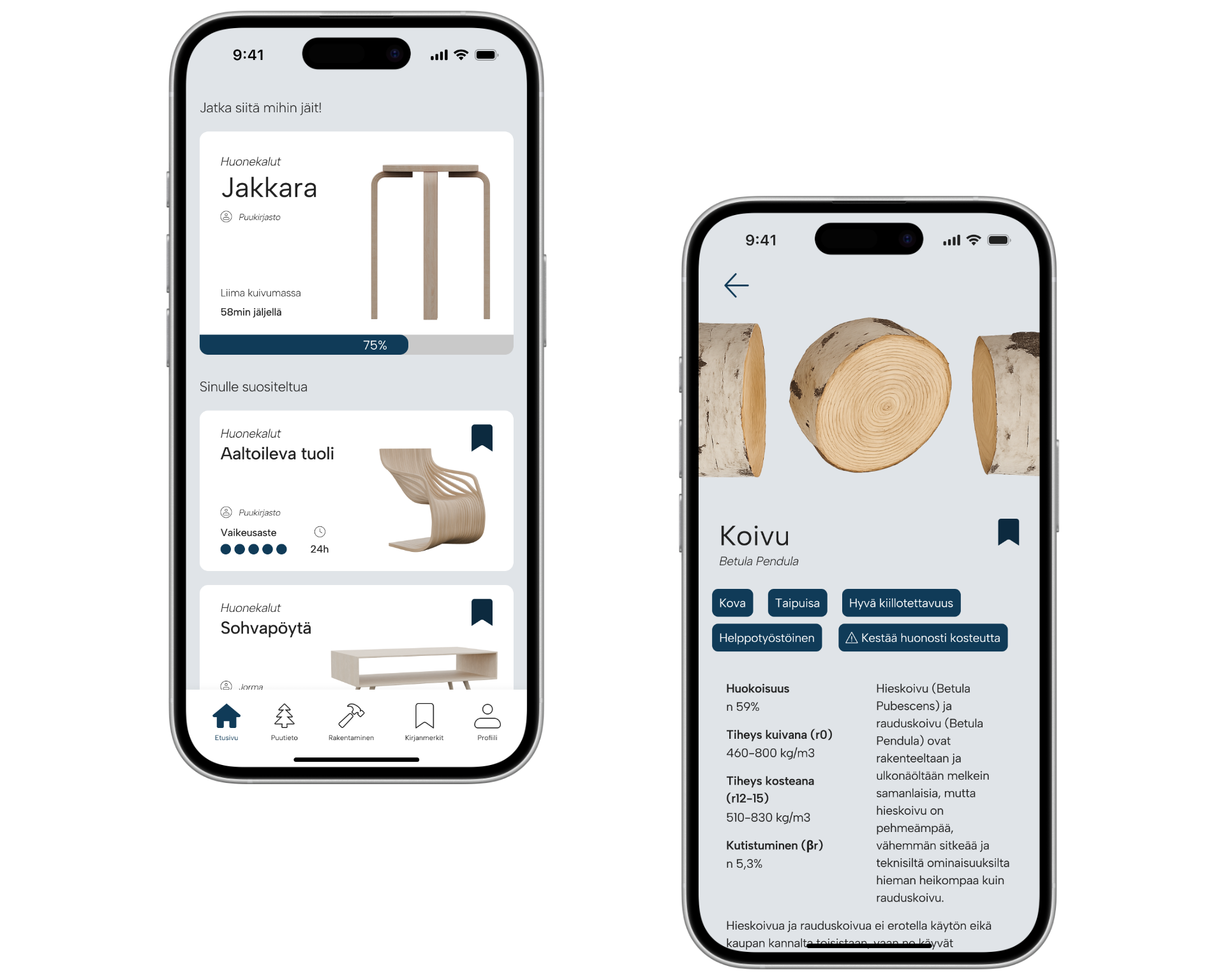 two concept images of the wood library app