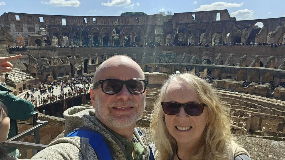 My wife and I inside the Colosseum.