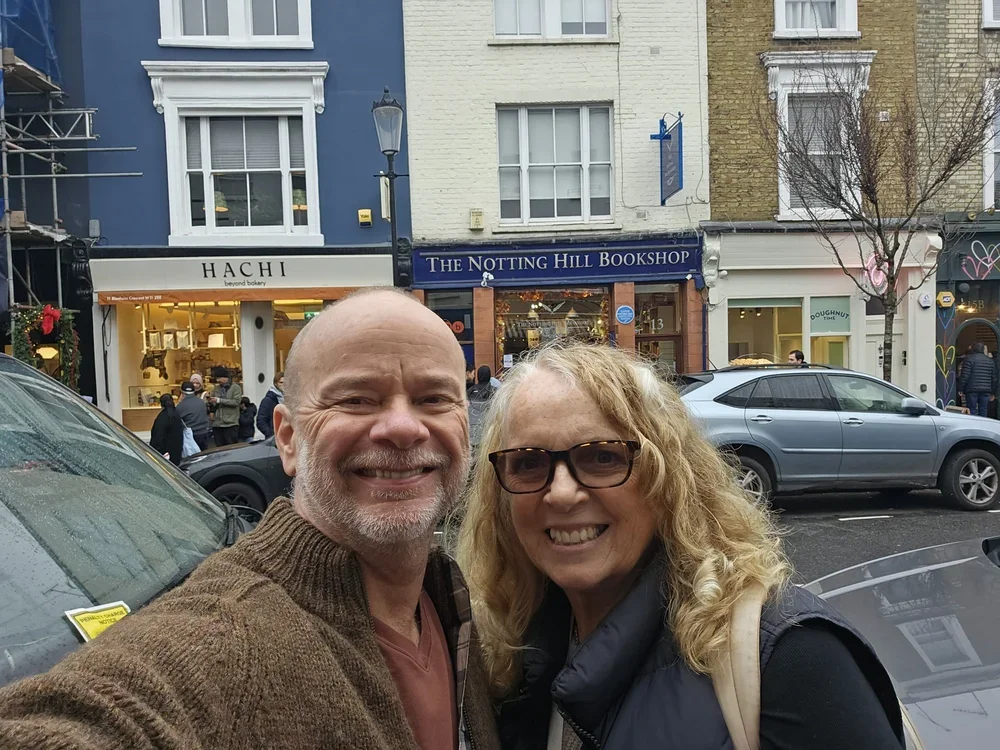 My wife, Niki, and I outside of the Notting Hill Bookshop in London.
