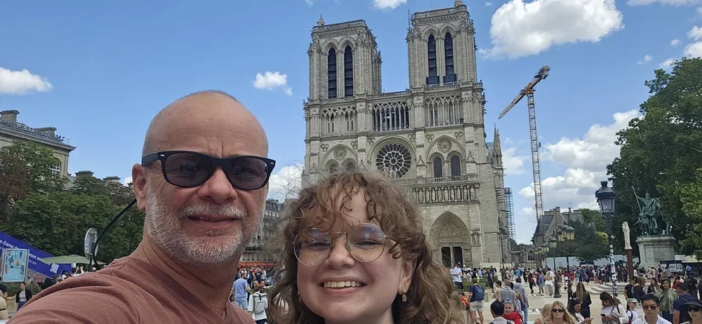 My daughter and I in front of Notre Dame in Paris, France.