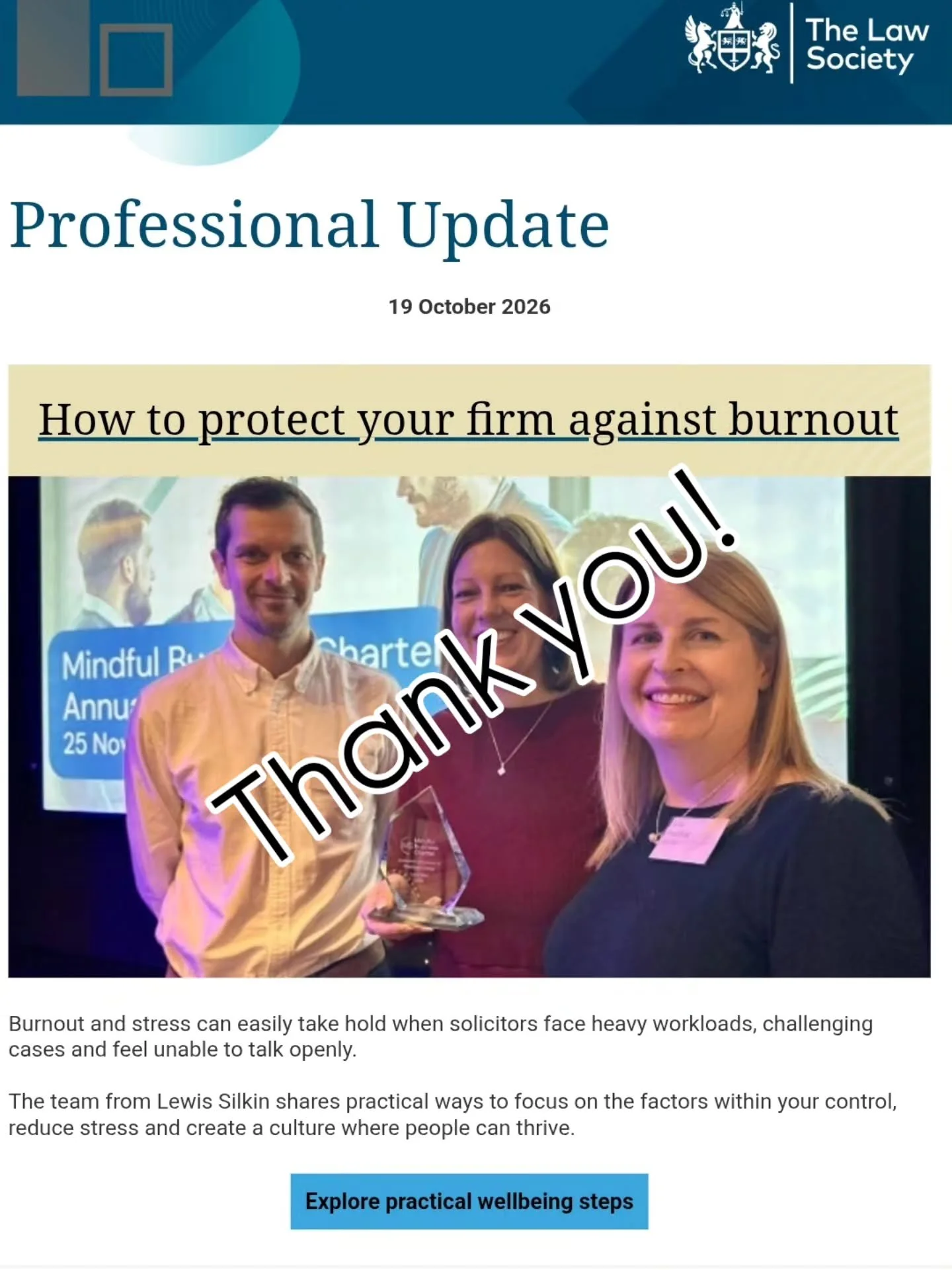 Thank you to @lewissilkin and @the_law_society for making this headline news in the Law Society newsletter today. It was very gratifying to read!

I completely agree that creating a culture of psychological safety is a necessary building block of a s