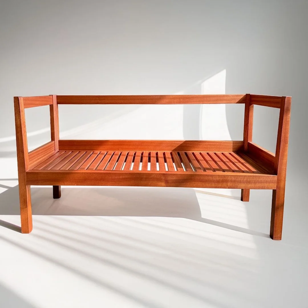 Custom bench in mahogany front view