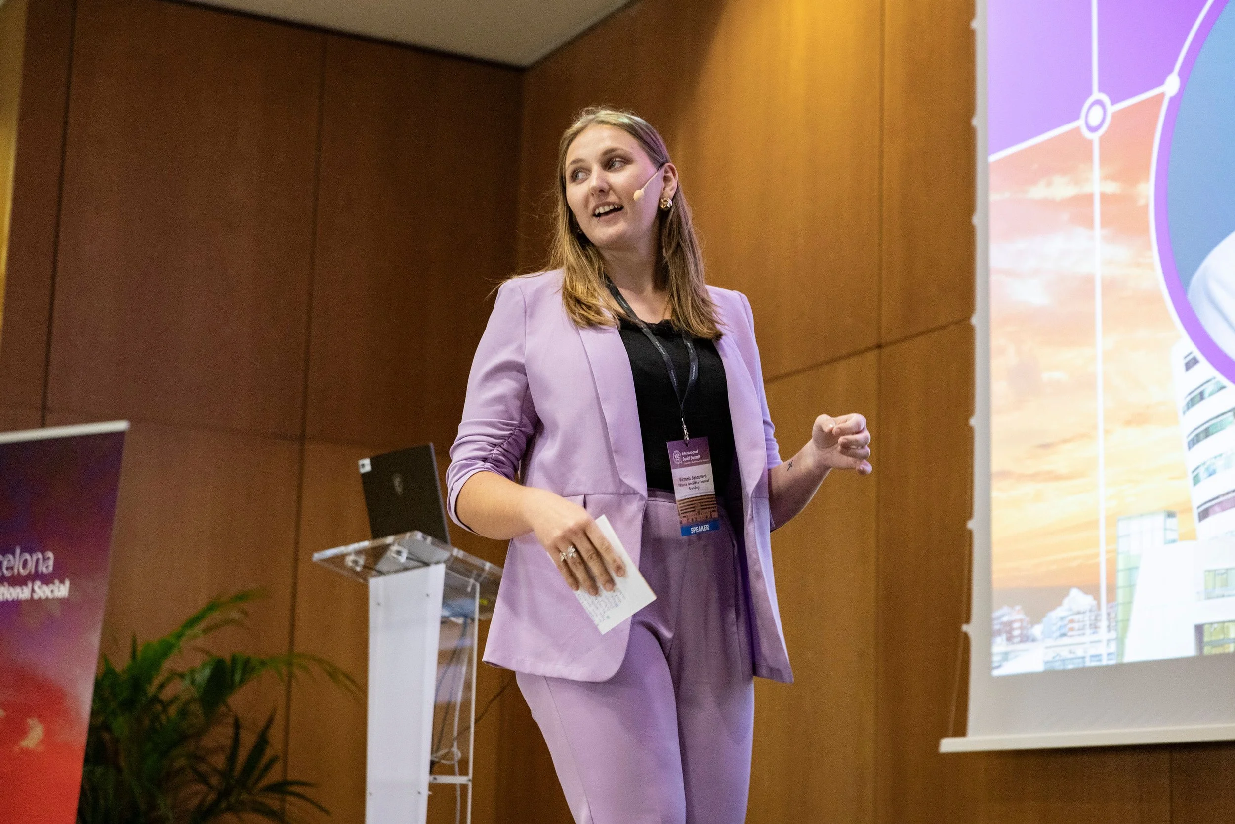 Viktoria speaking at the International Social Summit Barcelona