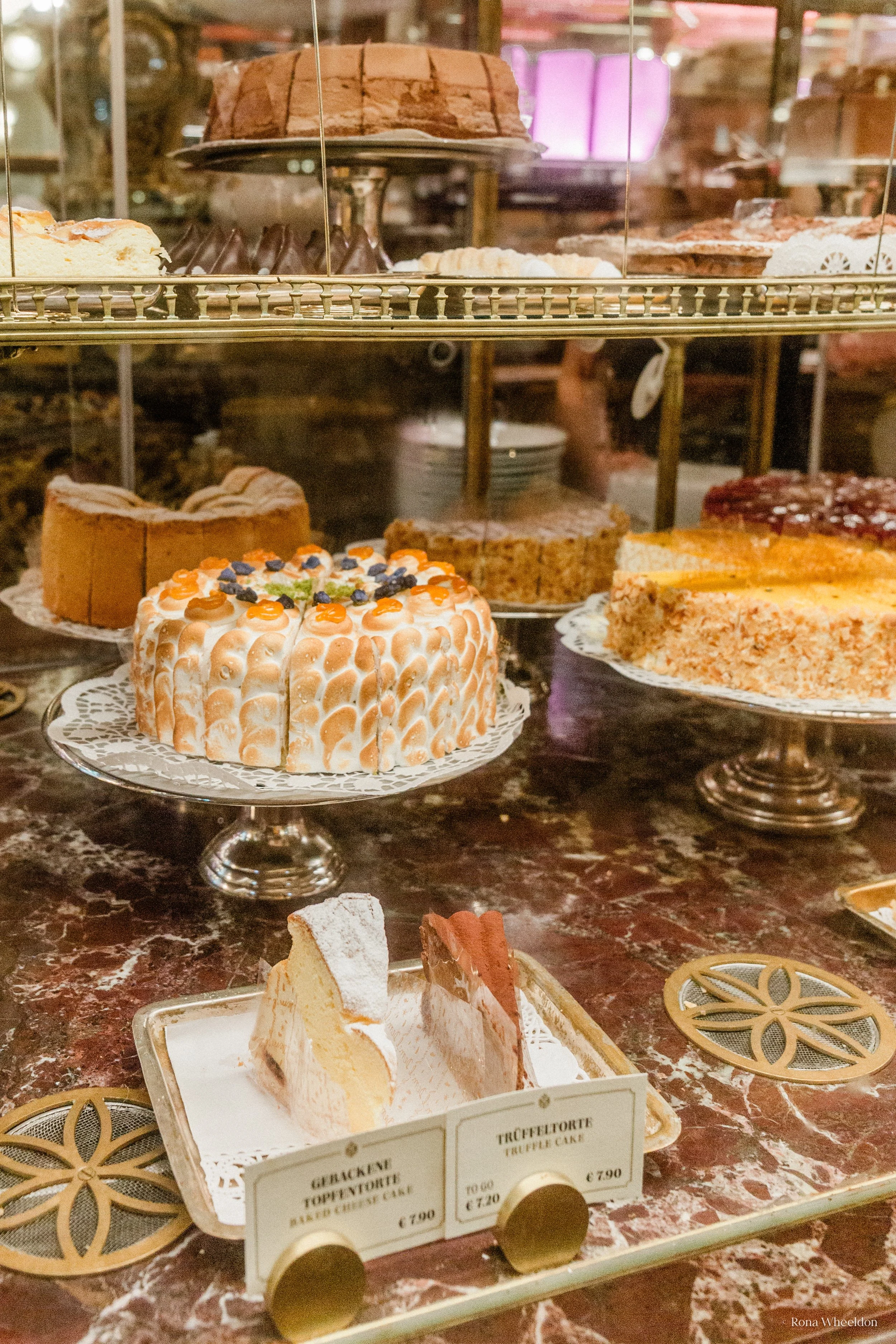 Assortment of delicious Viennese cakes on display