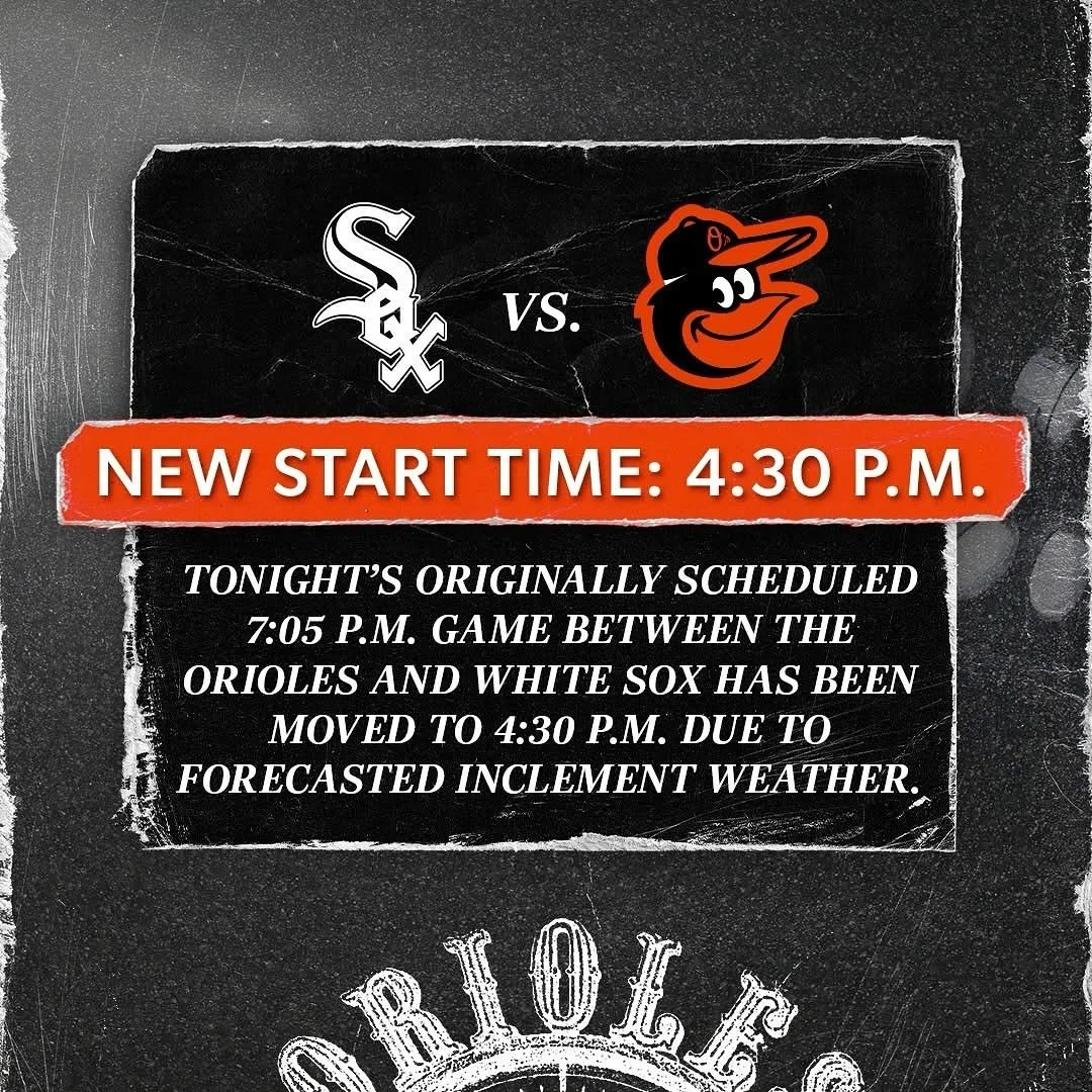 REPOST:
(All credits for original post and graphics go to the Baltimore Orioles)

Tonight&rsquo;s 7pm game has been moved up to 4:30. Handel Choir will still be there to sing the anthem! See you at the ballpark!