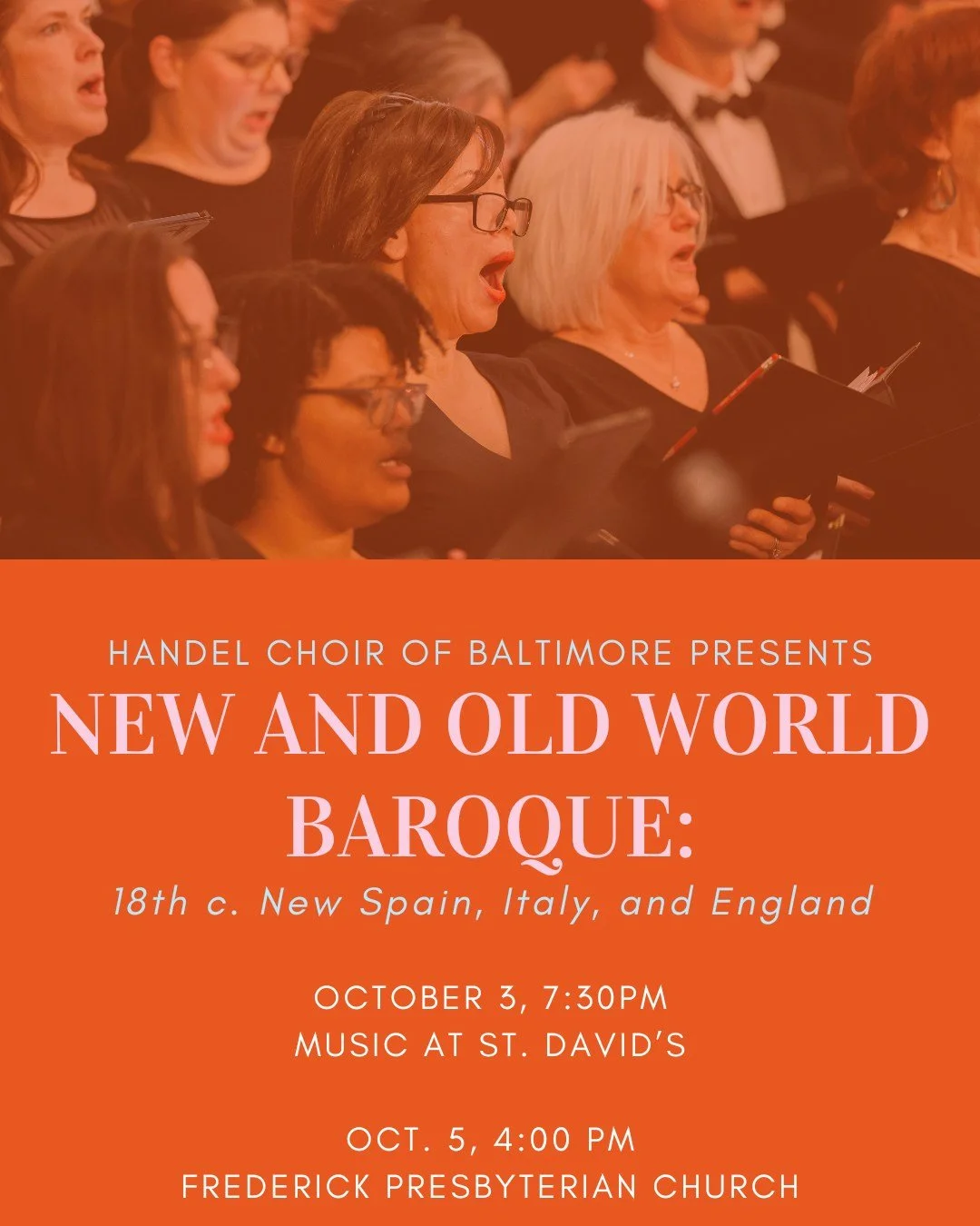 Join us next weekend for two FREE concerts!

Handel Choir presents a program of 18th century music from both sides of the Atlantic, featuring Mexican and Cuban Baroque works as well as selections from Handel's Messiah. Featuring period chamber ensemb