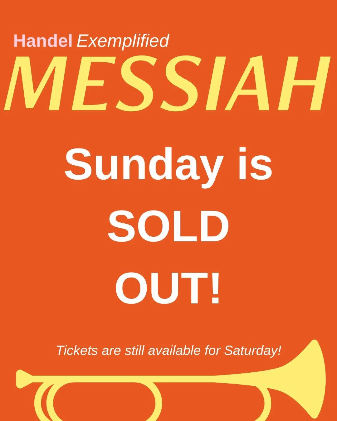 We are so excited to announce that Sunday's Messiah performance has SOLD OUT - thank you to all of our patrons for supporting us so enthusiastically! We can't wait to share Messiah with you!

We have opened up a VERY LIMITED number of discounted, obs