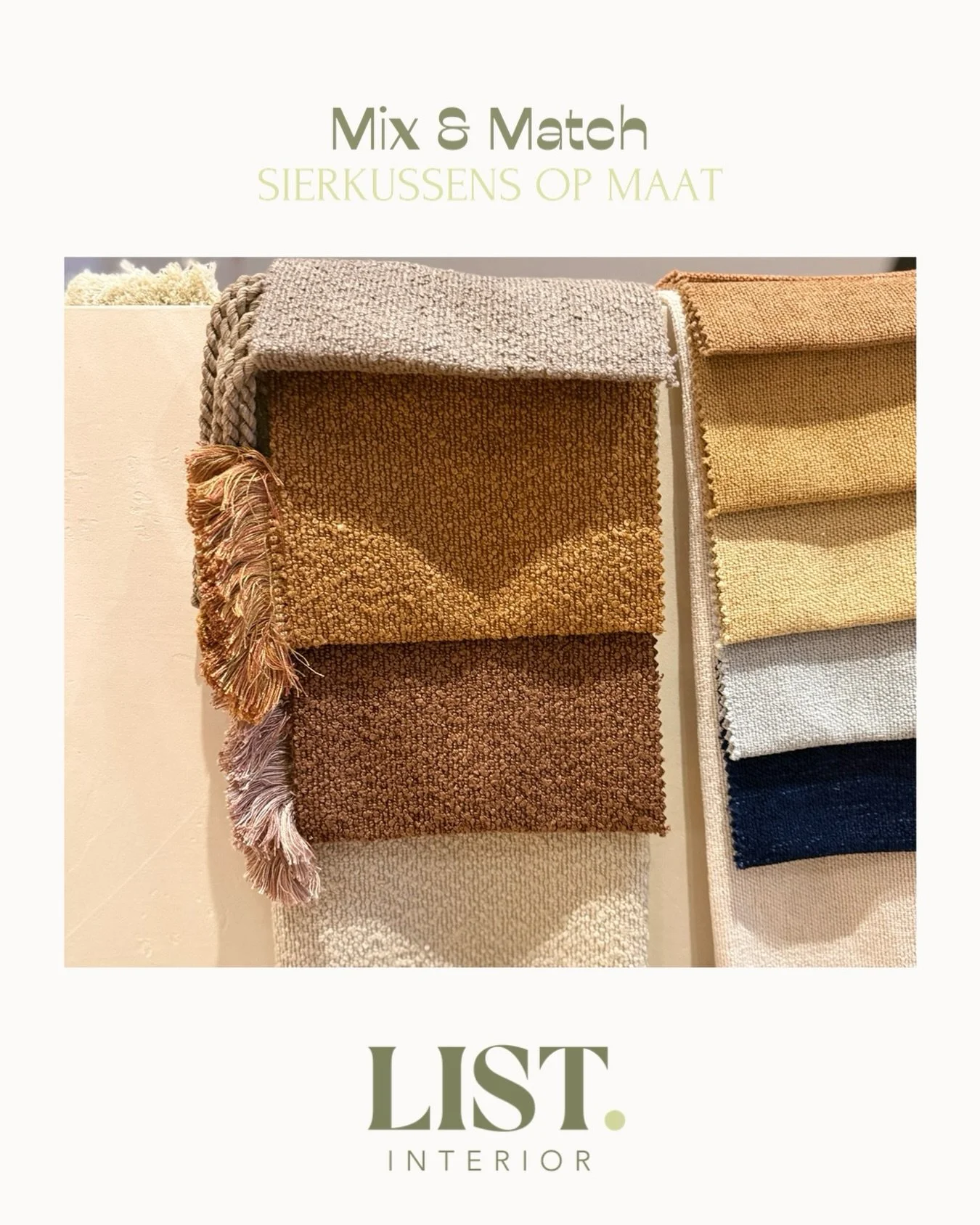 Unieke kussens voor jouw unieke interieur.

Binnenkort bij LIST.interior: maatwerkkussens die je helemaal zelf samenstelt.

Mix, match &amp; maak het persoonlijk!