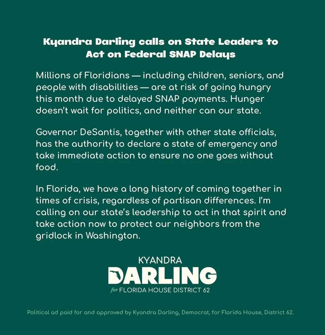 Our state has billions sitting in a rainy day fund, yet Ron DeSantis and Florida Republicans are choosing not to use it to make sure families can eat.
More than 1 million children are at risk of going hungry&mdash; that&rsquo;s not politics, that&rsq