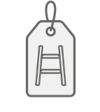 Line drawing of a price tag with a ladder inside it.
