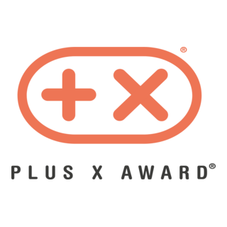 Plus X Award logo with plus and multiplication symbols inside an oval.
