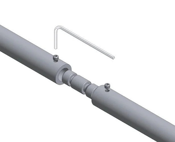 Illustration of pipe coupling assembly with an Allen wrench for installation.