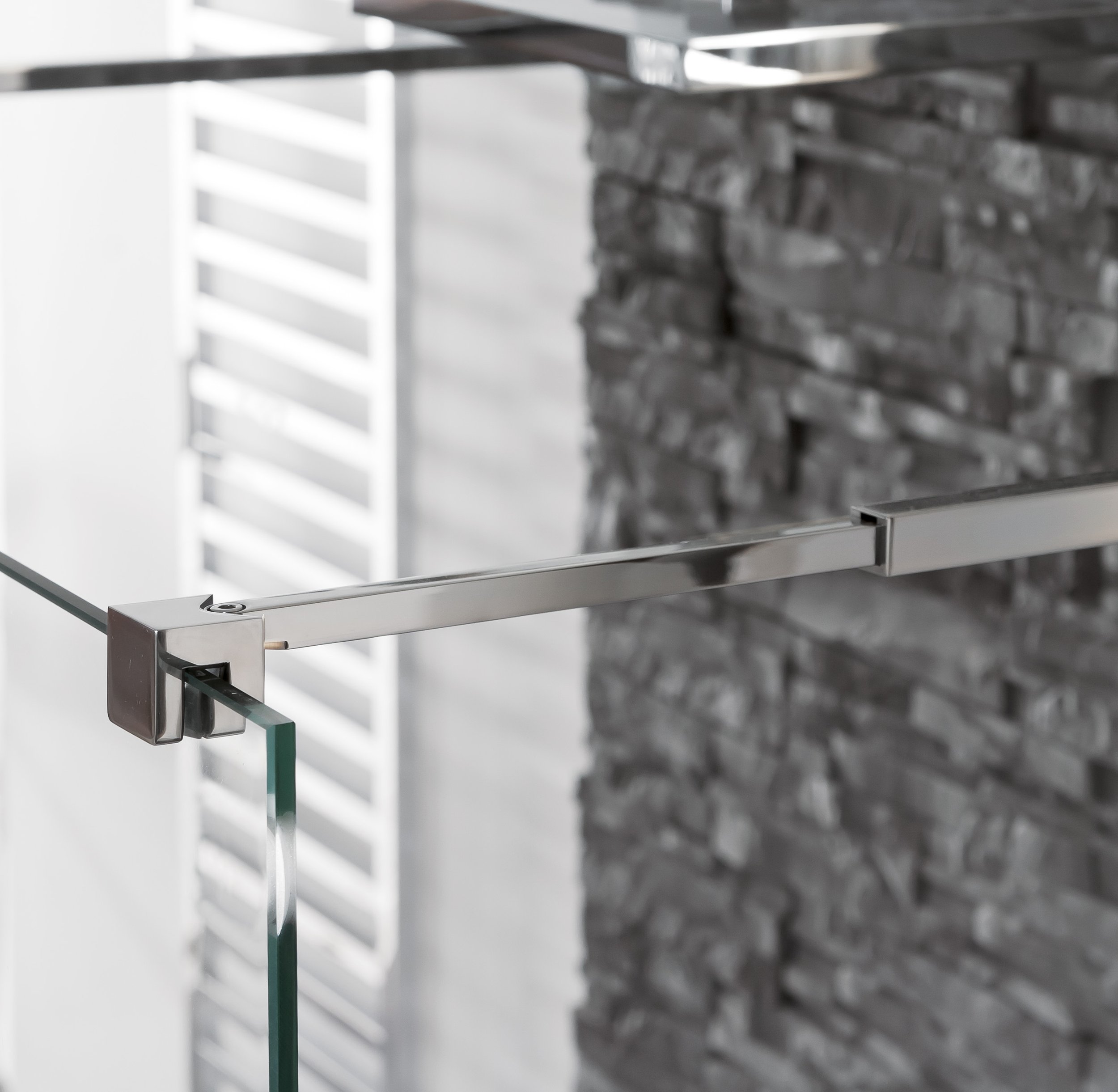 MWE stationary glass mount for shower enclosure