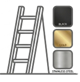 Illustration of a ladder leaning against a wall with three rectangular color swatches labeled Black, Gold, and Stainless Steel, indicating color options.