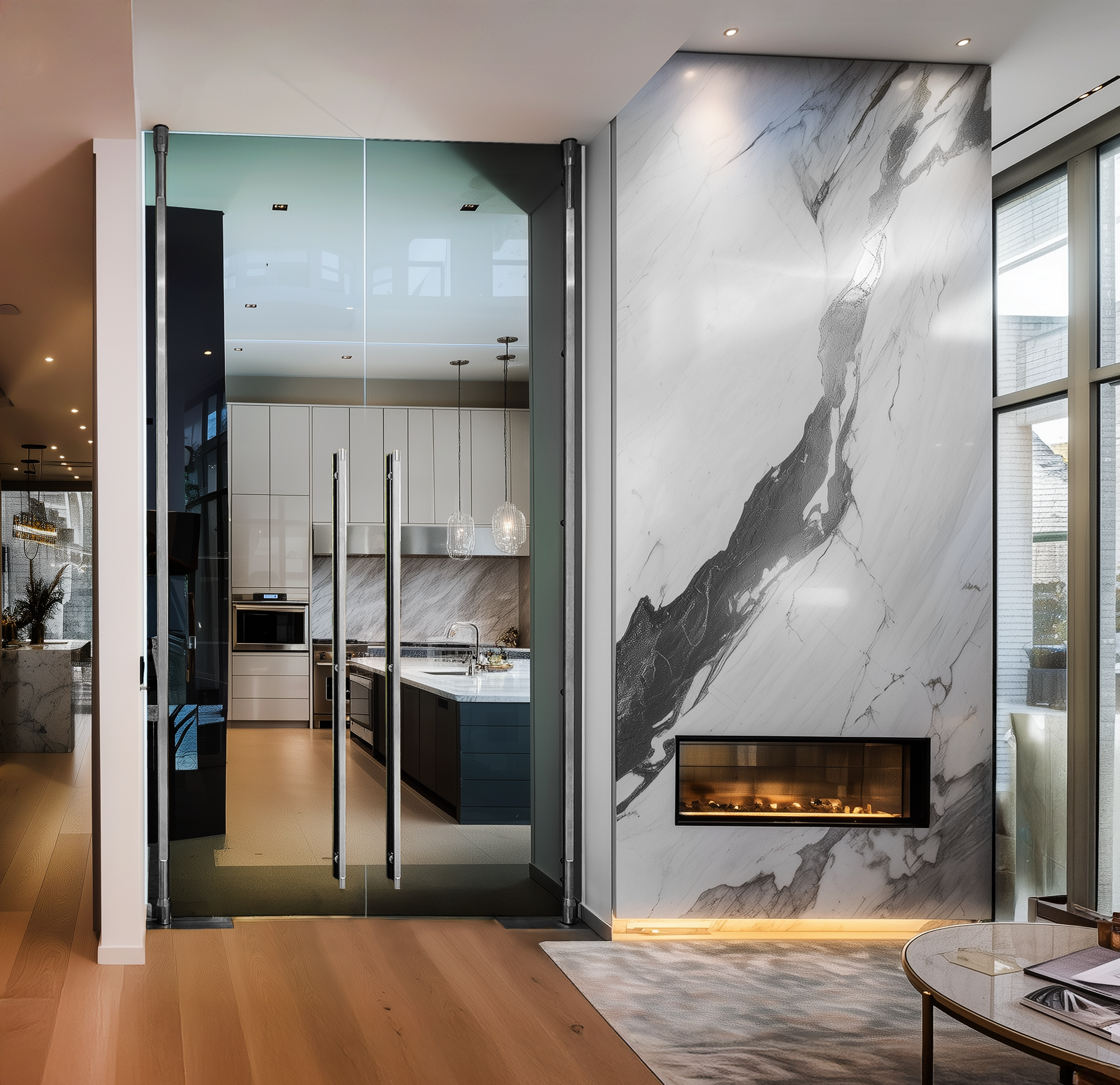 MWE Aura system pivot glass doors