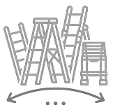 Line drawing of multiple ladders and a scaffold