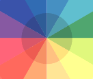 A color wheel with multiple sections in various shades of blue, green, yellow, orange, and red.