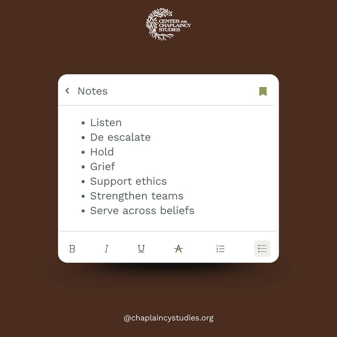 Quick myth buster, because chaplaincy gets misunderstood.

A workplace chaplain is not there to convert anyone. The job is care. Presence. Confidential listening. Helping people stabilize in crisis. Supporting teams through grief, conflict, trauma, a