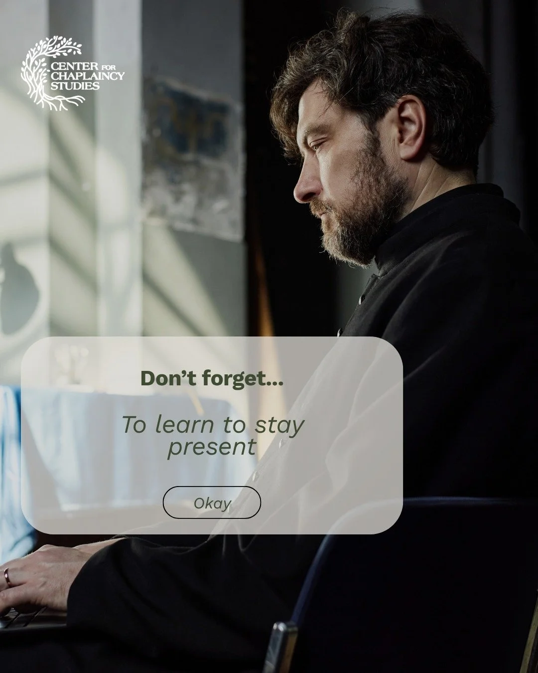 Presence is a practice.

In chaplaincy, learning to stay present means sitting with people through grief, uncertainty, trauma, and difficult conversations &mdash; without rushing to fix or avoid what&rsquo;s hard.

It&rsquo;s not always easy.
But pre