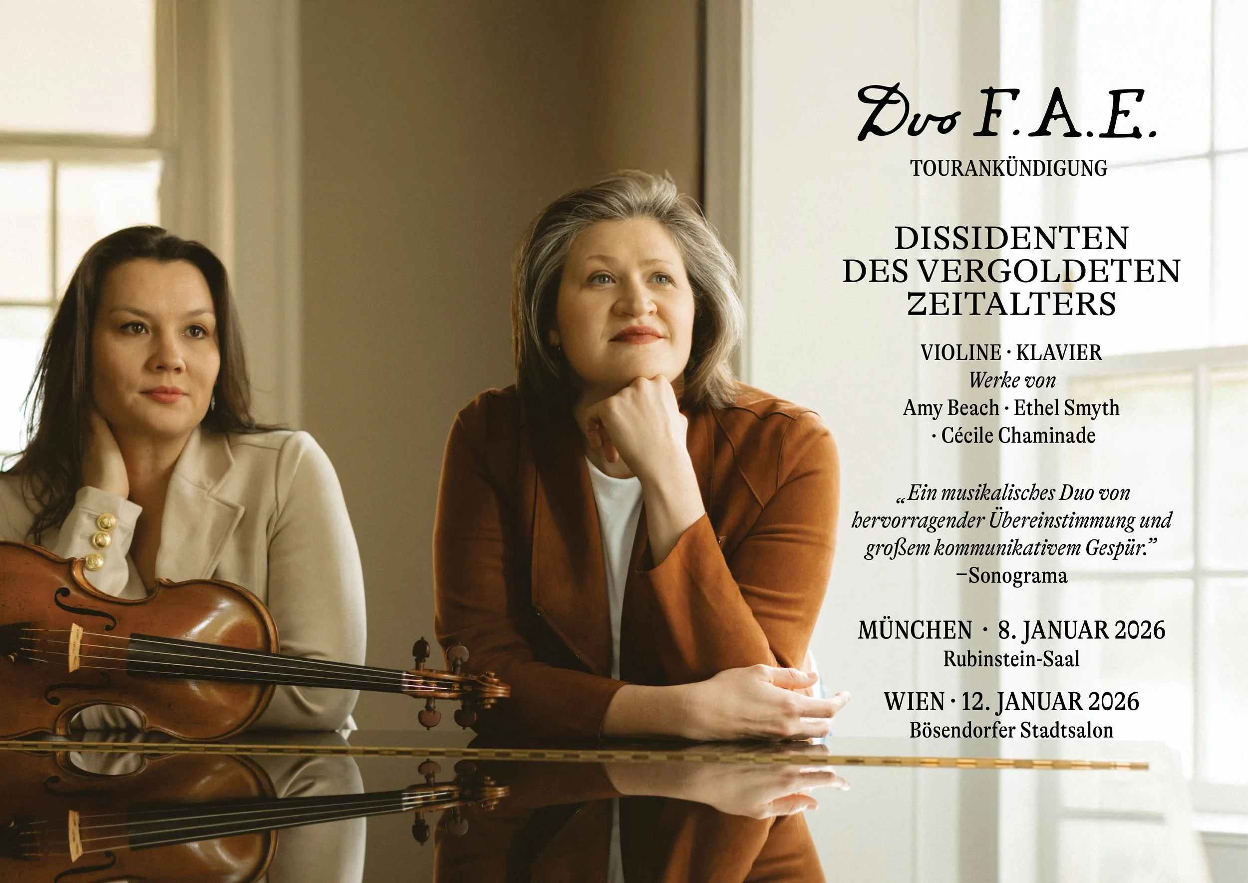 Dissidenten des vergoldeten Zeitalters: Duo FAE plays Dissidents of the Gilded Age at the Munich Steinway Haus