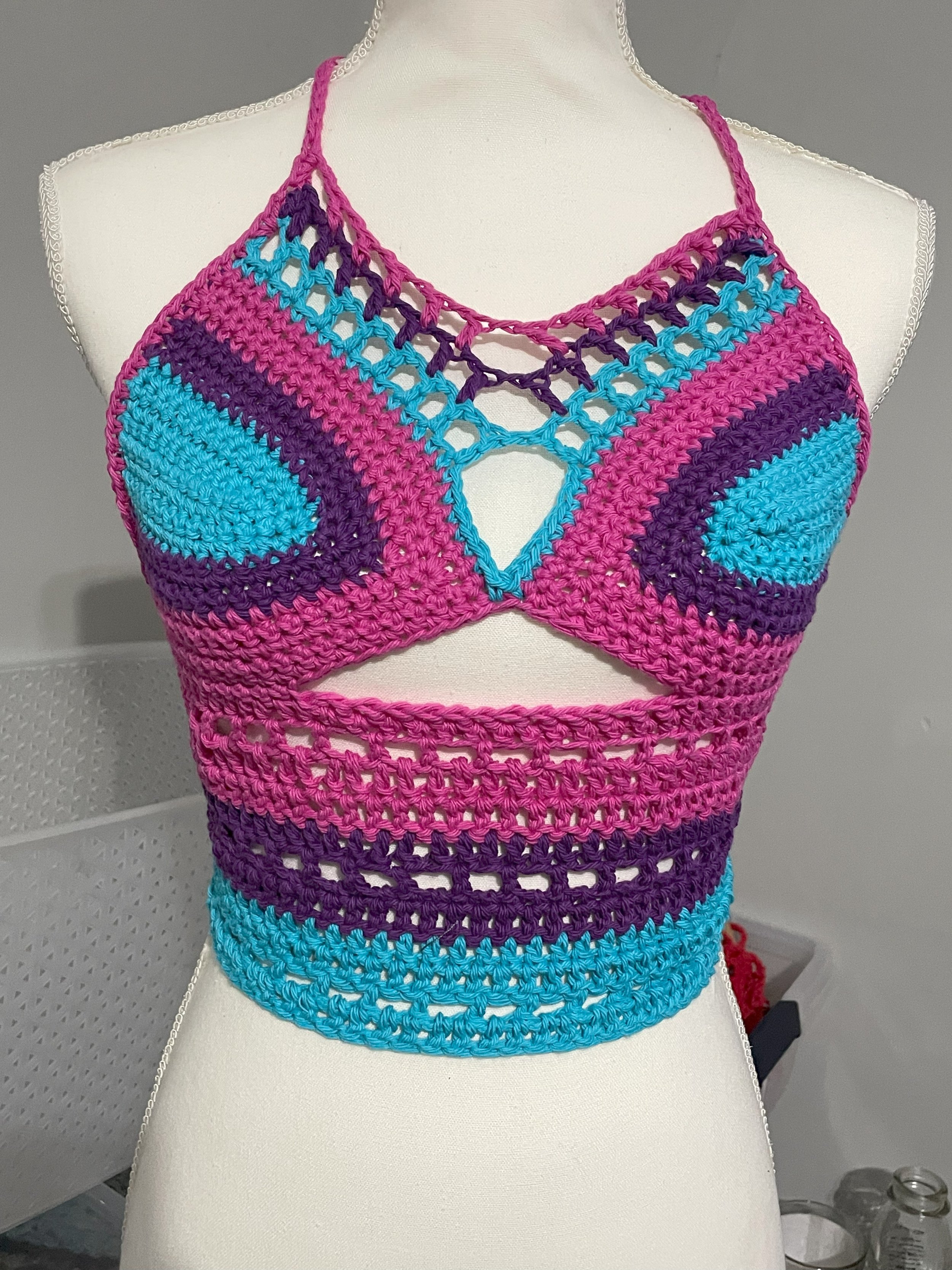 (S) Bisexual Pride Lace-Back Crop Top