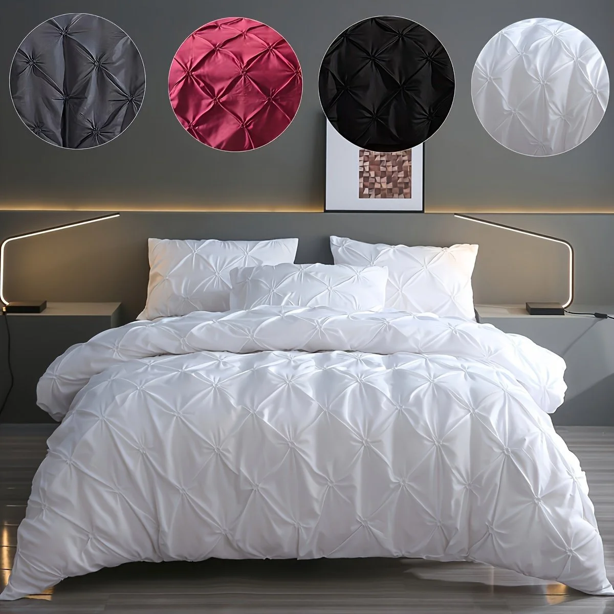 3Pcs Fashionable, Simple and Versatile Solid Color Jacquard Patterned Quilt Cover Set, Suitable for Bedroom