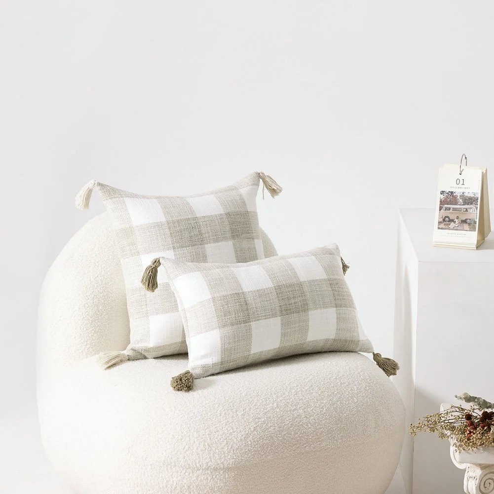 Wild Cushion Cover Polyester Fabric Pillowcase Solid Color Striped Plaid Tassel Custom For Bedroom Living Room