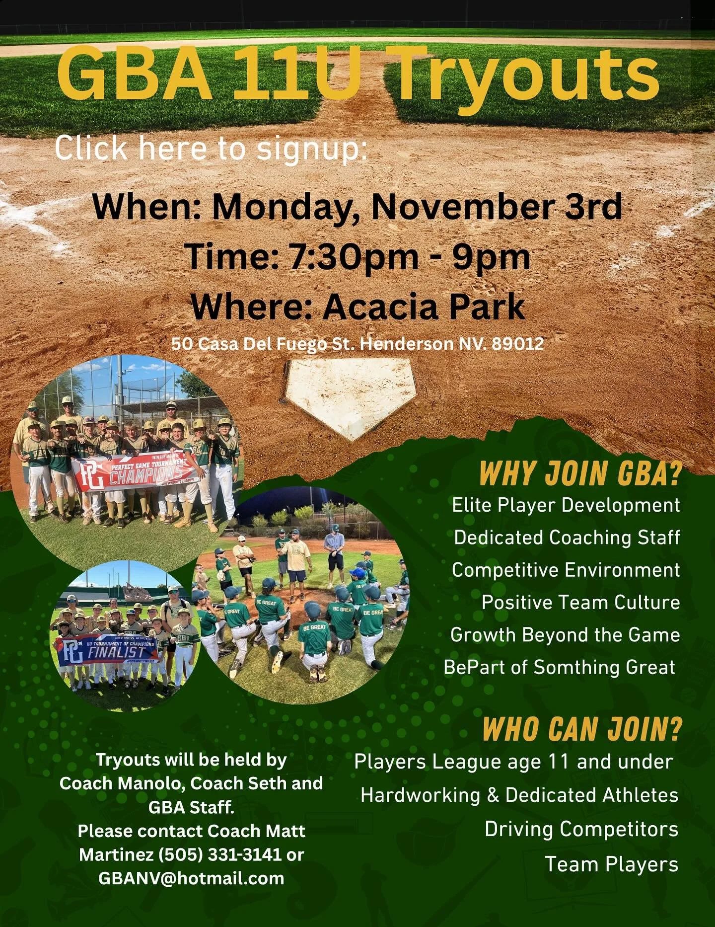 ⚾️GBA Baseball is Growing! ⚾
We’re excited to announce the addition of a second 11U team to our growing baseball program!� Our players, coaches, and families have built something special — a culture of hard work, dedication, and developm