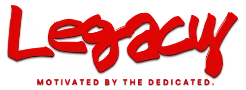 Legacy Lifestyle Company red graffiti-style logo with the tagline “Motivated by the Dedicated.”