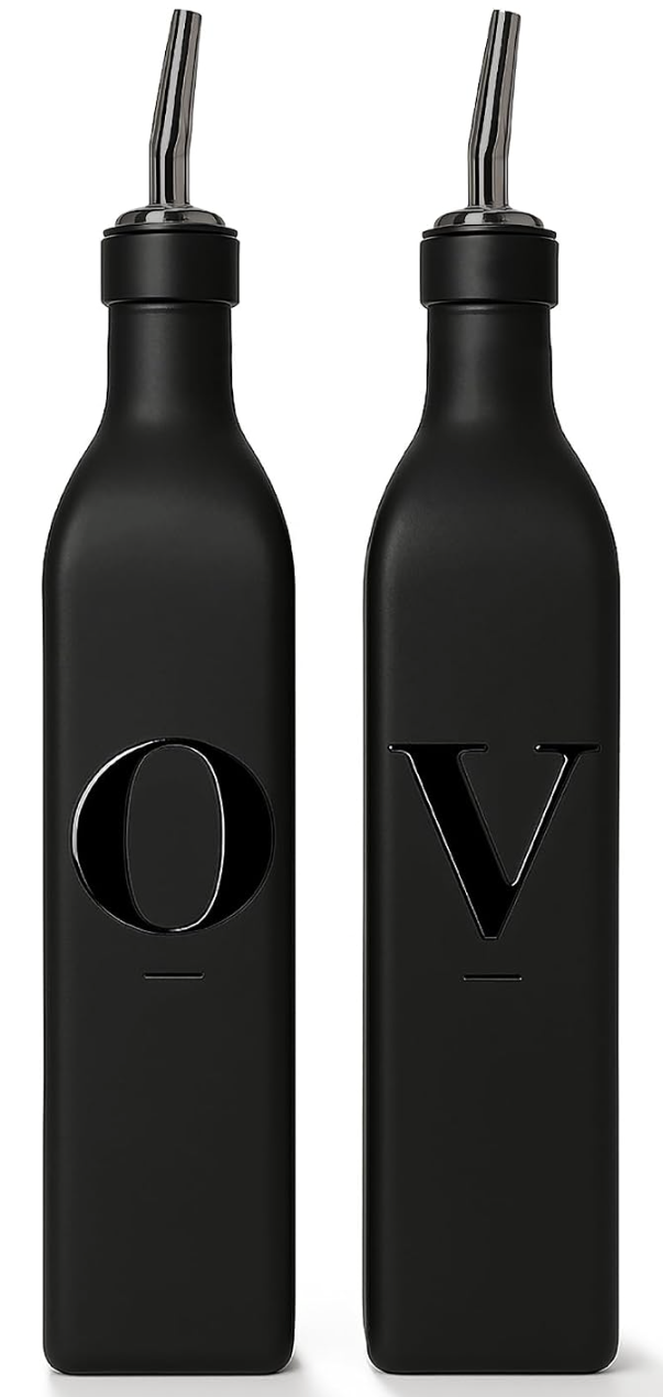 Olive Oil & Vinegar Dispenser Set.

Elevate your countertop with a matching set of glass dispensers that keep cooking oils and vinegars within easy reach. A clean, cohesive alternative to store bottles that adds both function and style to your kitche