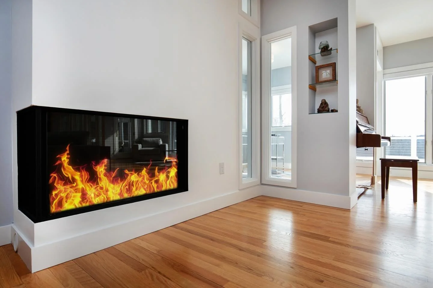 Light moves through this home with intention.

It filters softly from the office beyond, passing through interior windows and glass, carrying a quiet sense of continuity into the living space. It&rsquo;s a subtle detail, but one that completely trans