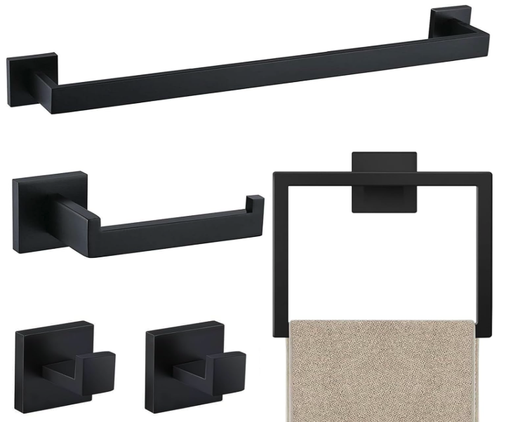 Bathroom Towel Hardware Set.

Create a polished, cohesive bathroom with this coordinating towel hardware set. Its timeless matte black finish adds a refined touch while providing everyday function for towels and bath essentials.