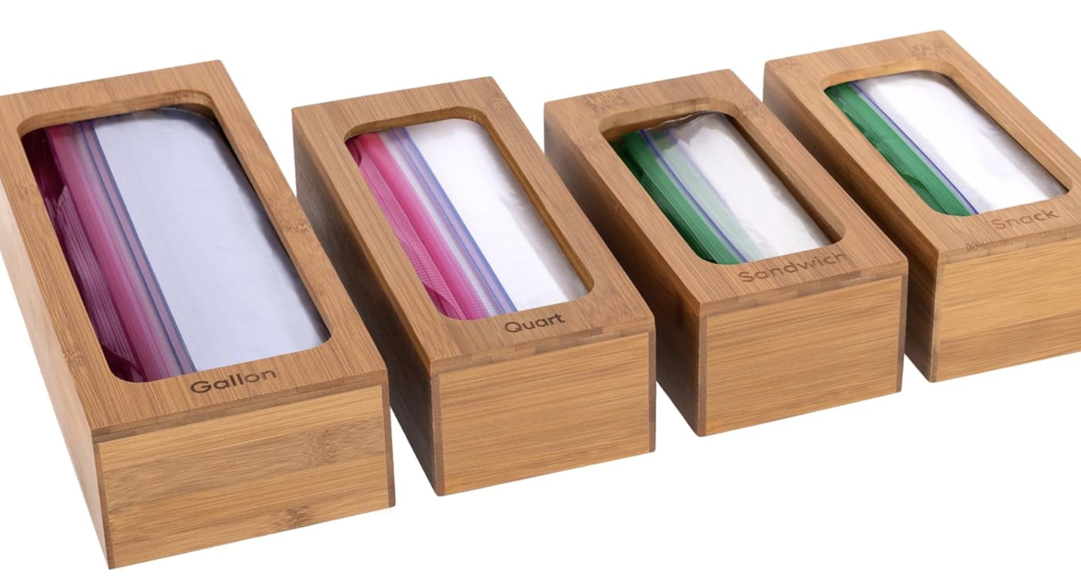 Bamboo Storage Bin Set.

Keep food storage bags neatly organized and easy to access with this streamlined bamboo organizer. It's a simple upgrade that reduces drawer clutter while creating a more functional and polished kitchen.