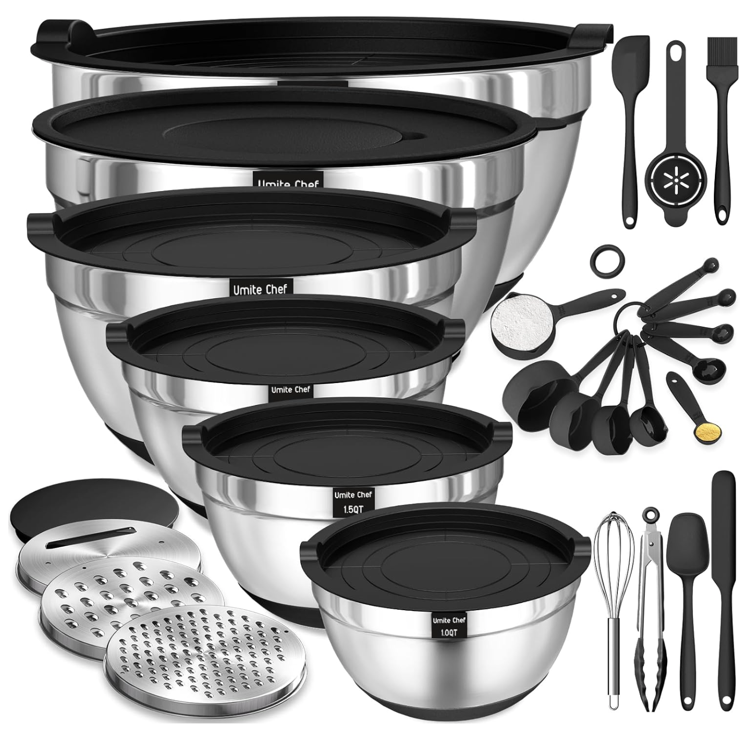 Stainless Steel Mixing Bowl Set.

A versatile nesting bowl set designed for everything from meal prep to baking and serving. With secure lids, non-slip bases, and a space-saving design, it's an everyday kitchen essential you'll use again and again.