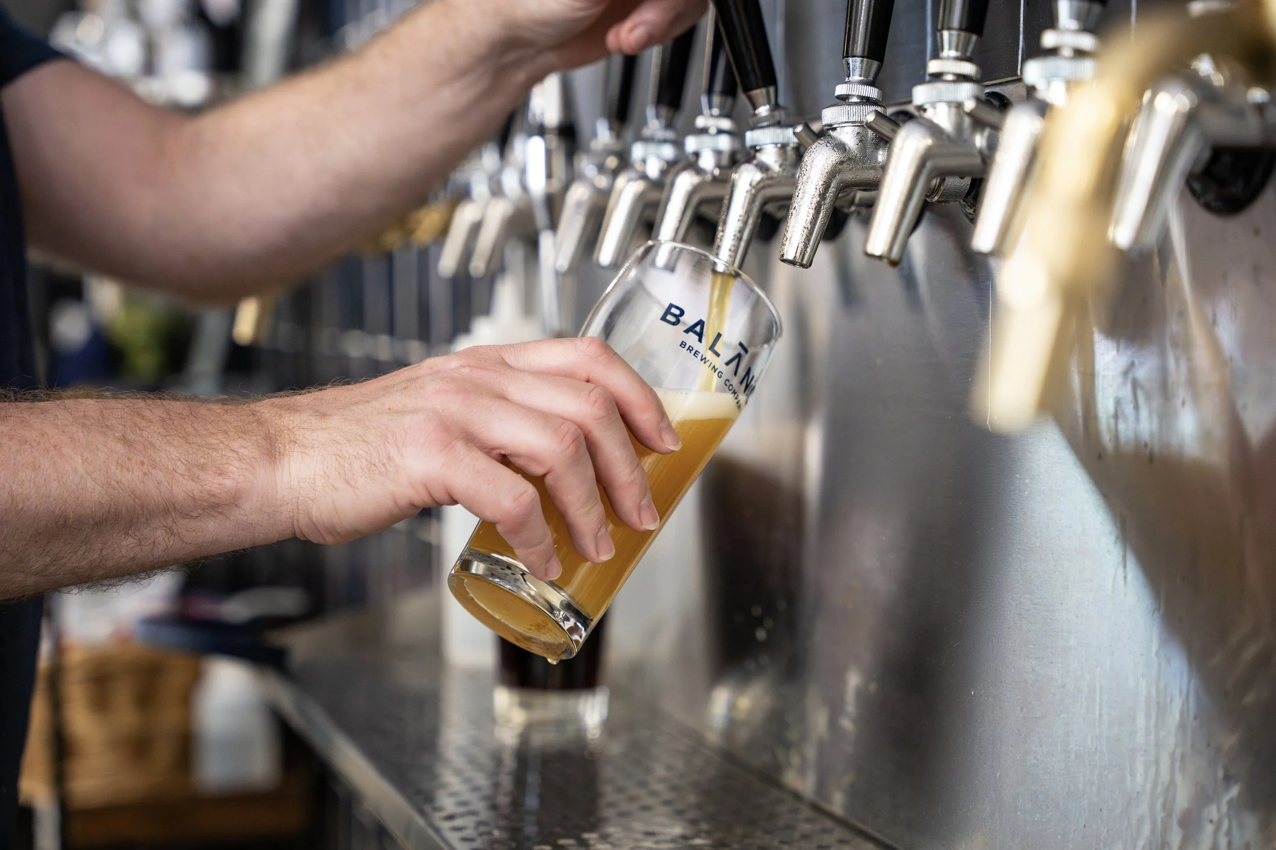 Beer being poured into a glass.