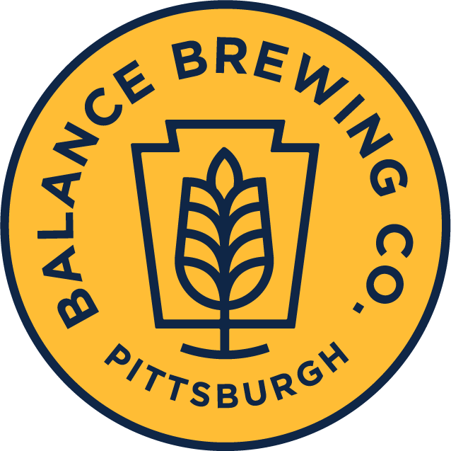 Logo of Ballance Brewing Co. in Pittsburgh, featuring a stylized barley seed head inside a circle with yellow and dark blue colors.