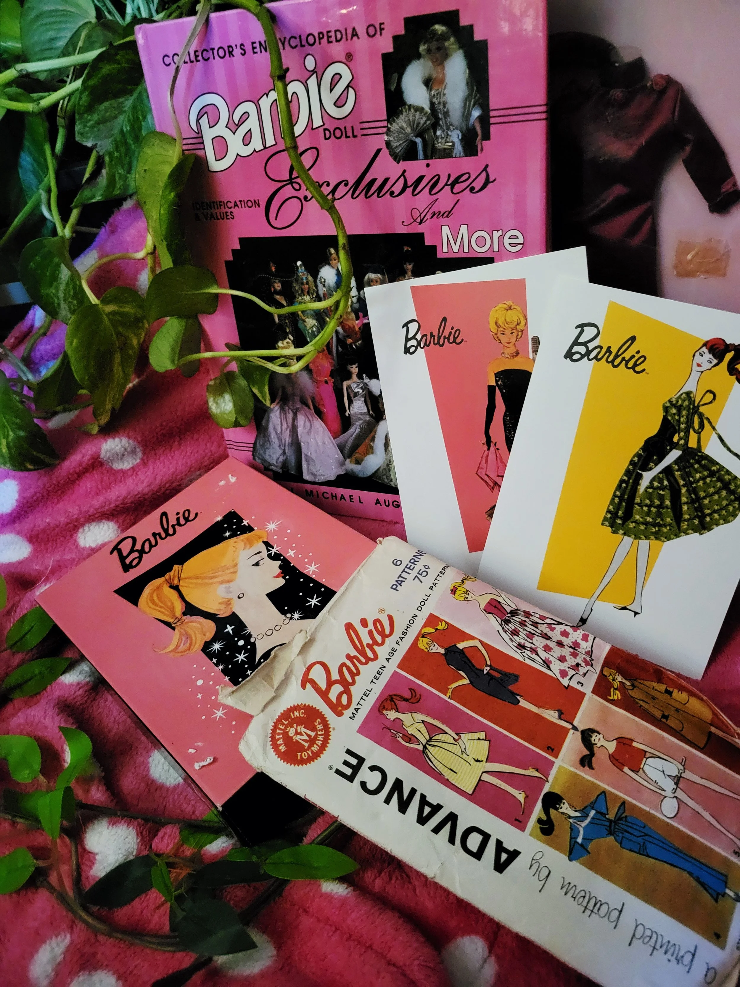 Display of various barbie memoribilia