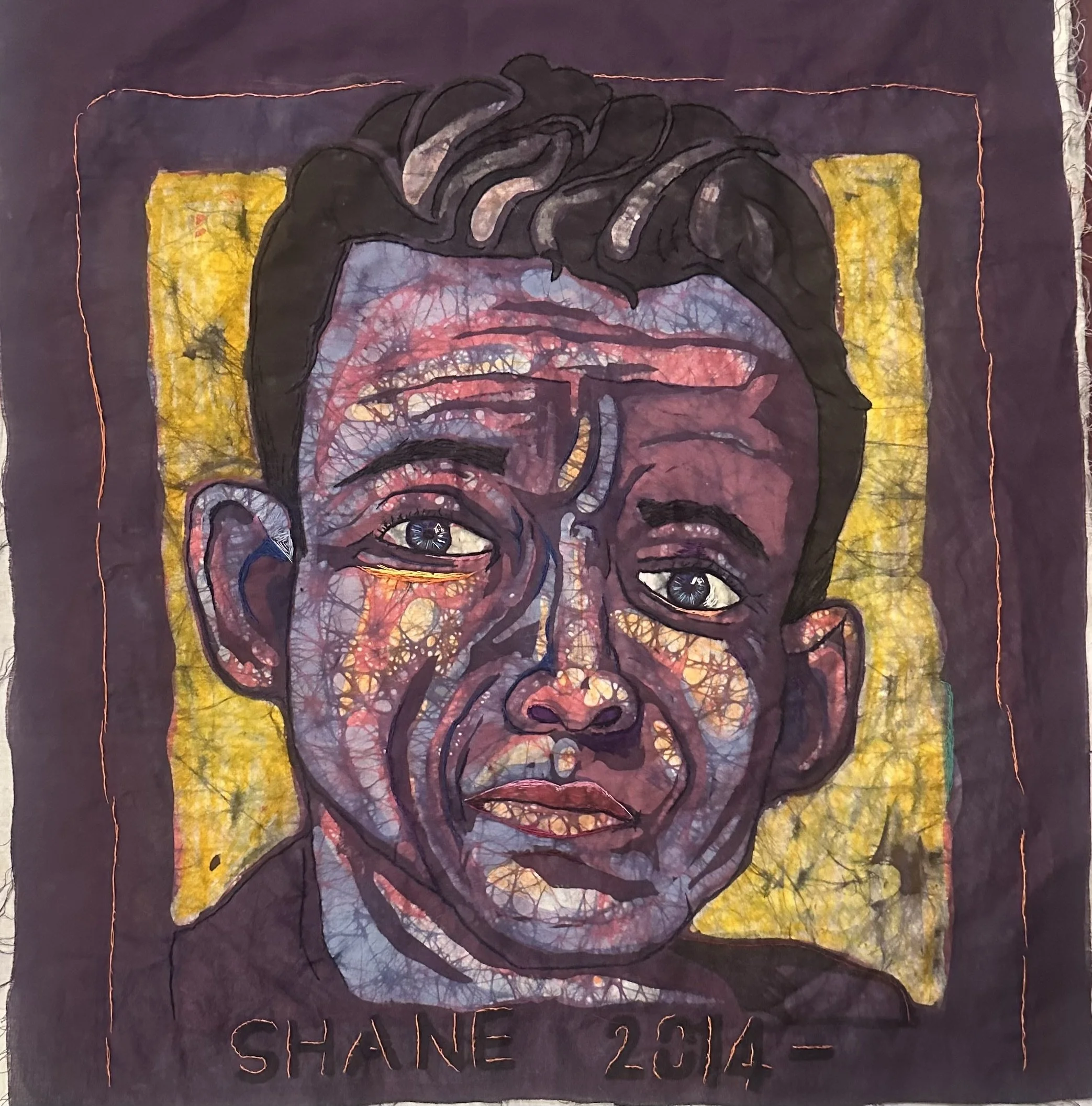 Carolyn Harper 
Shane No.1, 2024
Framed: 18 x 22 in
Hand Embroidered Batik 
NFS