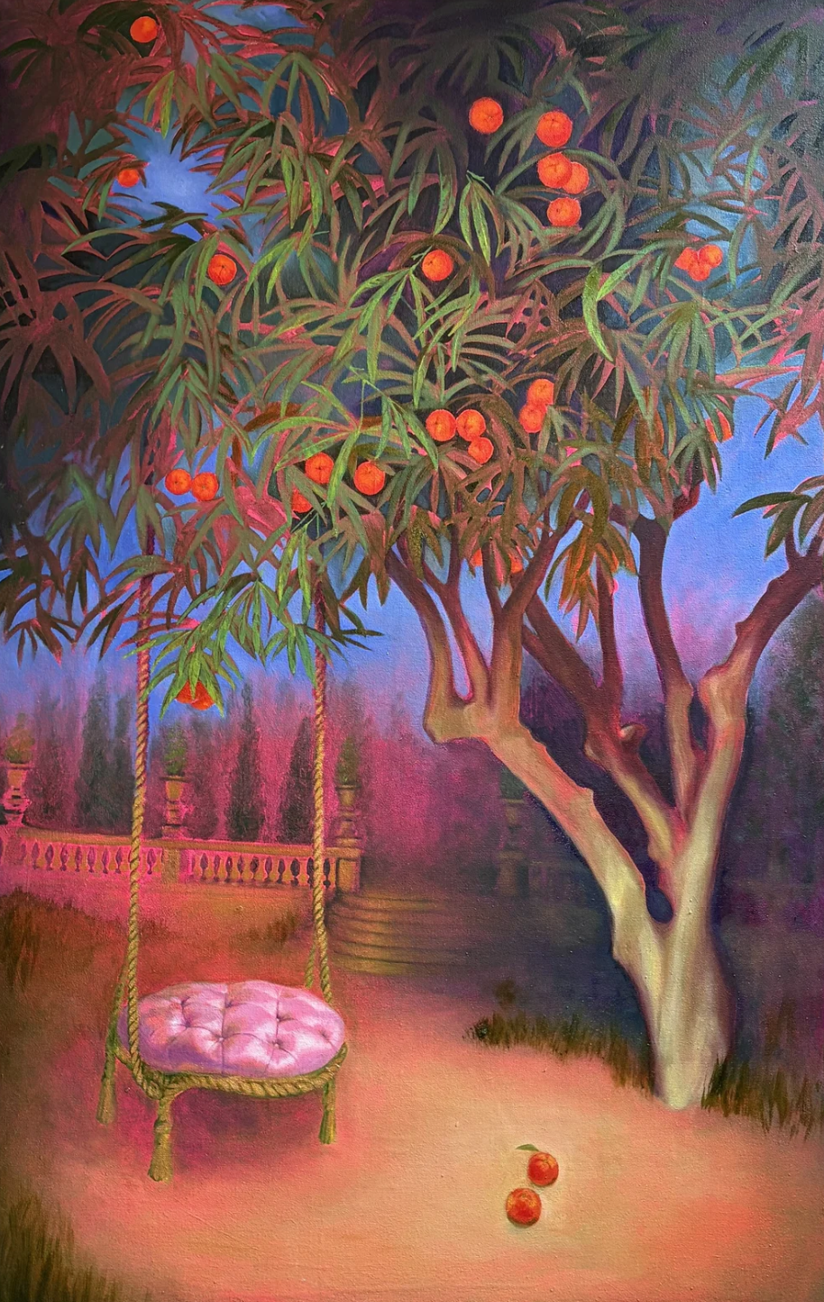 Jo Gamel 
Le Jardin des Orangeries Secrètes 
Oil on Stretched Canvas
43 × 68 in