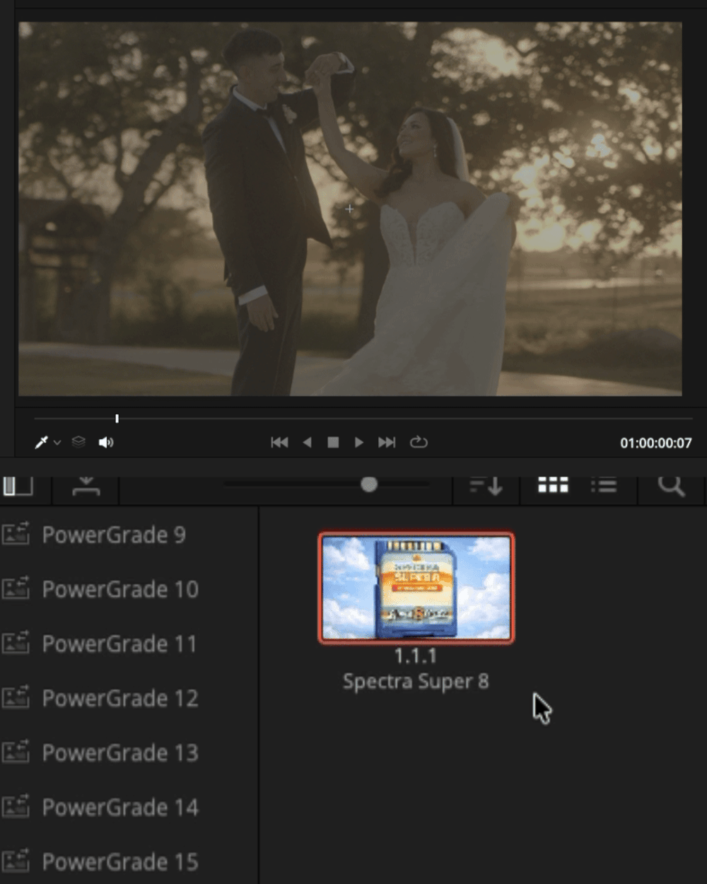 Spectra Super 8 Powergrade applied in DaVinci Resolve