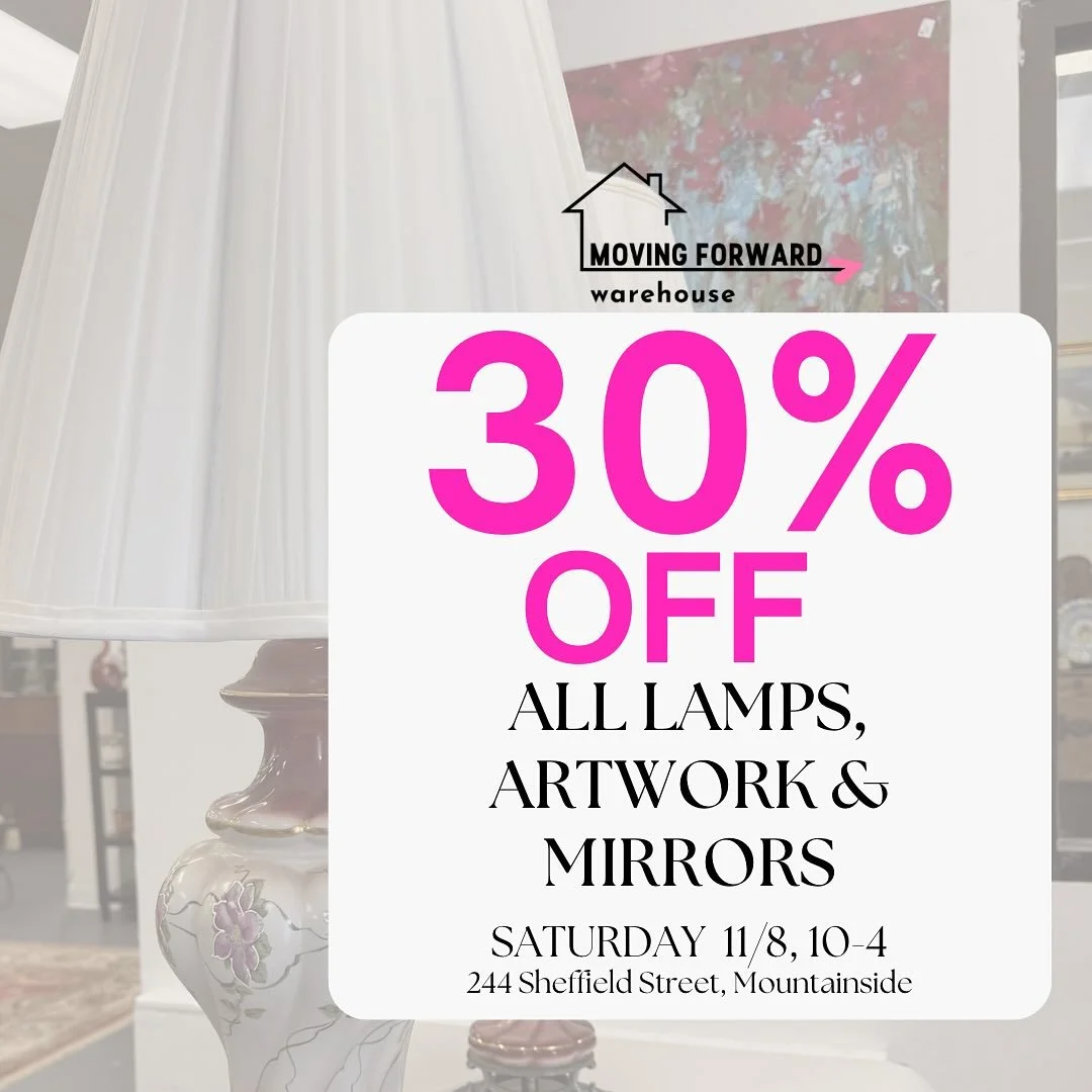 💡 Brighten your space for less! Enjoy 30% off all lamps, artwork, and mirrors this Saturday, Nov 8th from 10&ndash;4 at Moving Forward Warehouse. 🖼️✨

📍244 Sheffield Street, Mountainside, NJ 07092
🗓️Nov 8th, 10am-4pm
📞908-514-9657

#movingforwar