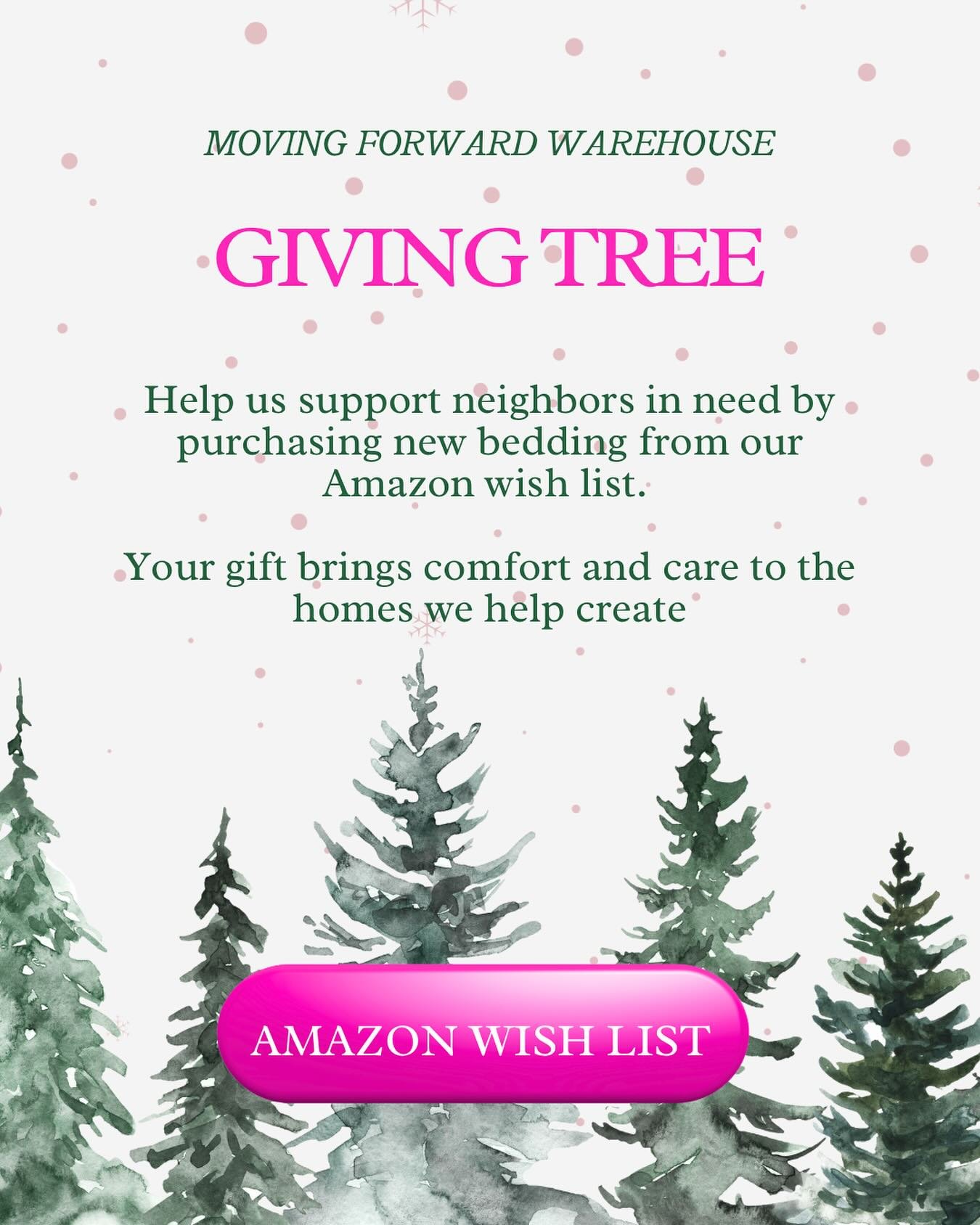 ✨ This holiday season, help us bring comfort, warmth, and care into the homes of our neighbors in need. Shop our Amazon Wish List and make a meaningful impact today. 💕🎄

Click the link in our bio to purchase a bedding item!🤍

#movingforwardwarehou