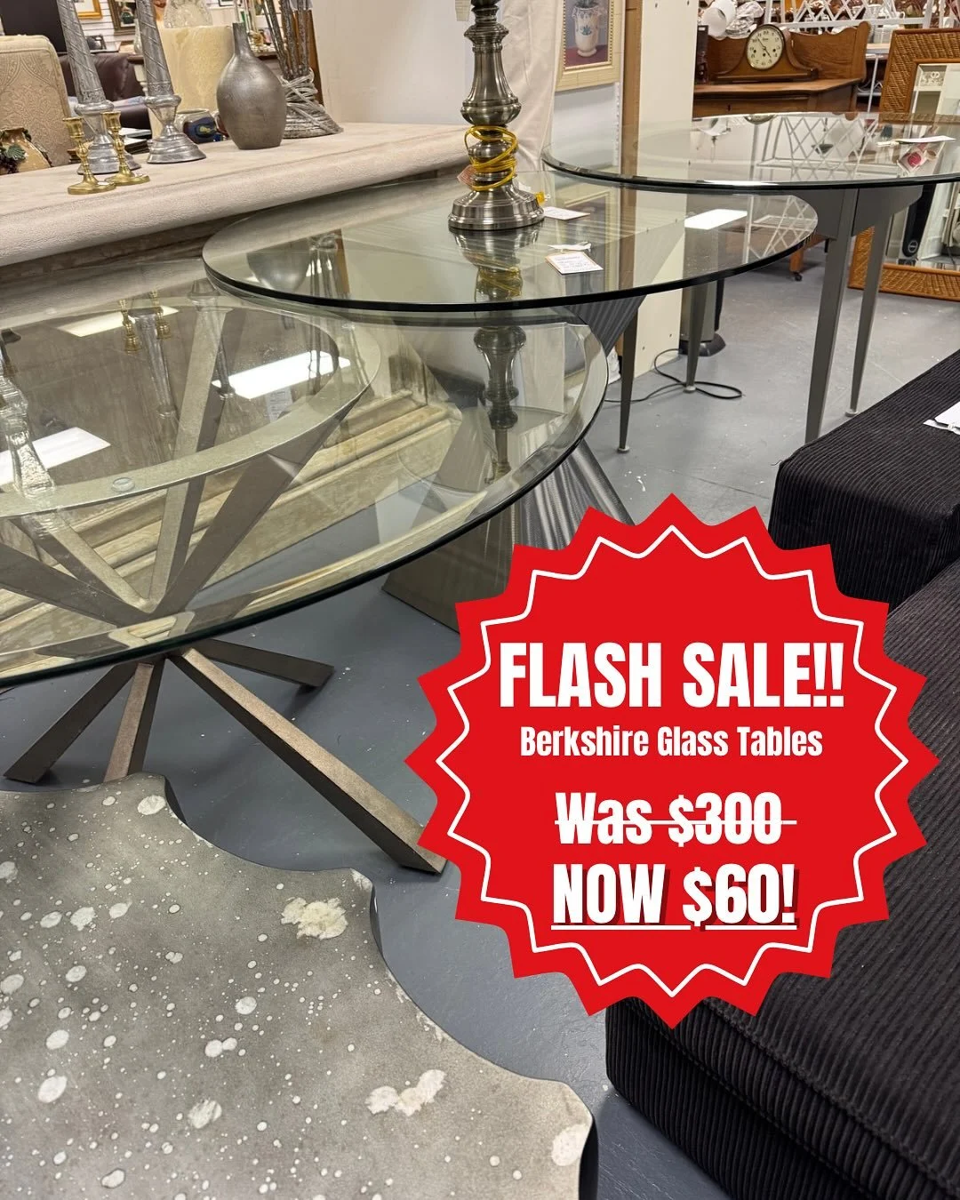 ⚡ Flash Sale This Week ⚡

Berkshire Furniture glass tables
Originally $300 each &rarr; NOW $60

Don&rsquo;t miss out!

#movingforwardwarehouse #nonprofit #nonprofitsofinstagram #furniture #furniturethrift #thrift #thriftstore #houseware #homegoods #n