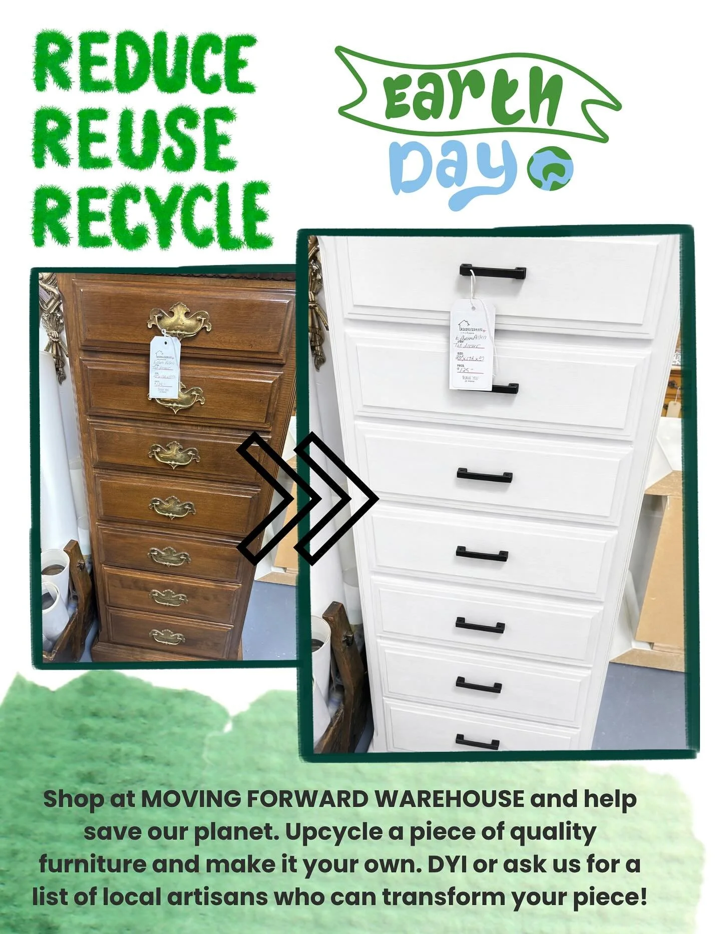 From forgotten to forever ♻️✨
In honor of Earth Day, this transformation proves you don&rsquo;t need new to create something beautiful&mdash;just vision and a second chance.

Shop at Moving Forward Warehouse and start your own upcycle 🌿

💭 Would yo