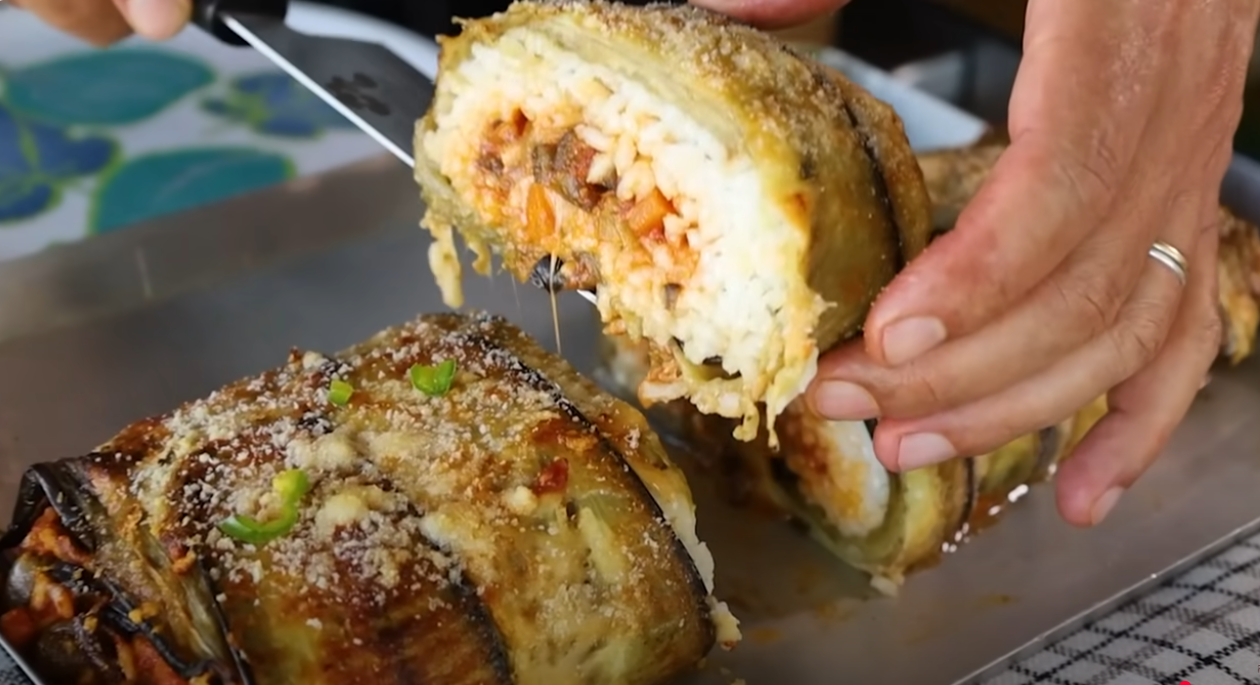 ROTOLO DI MELANZANE con riso e verdure