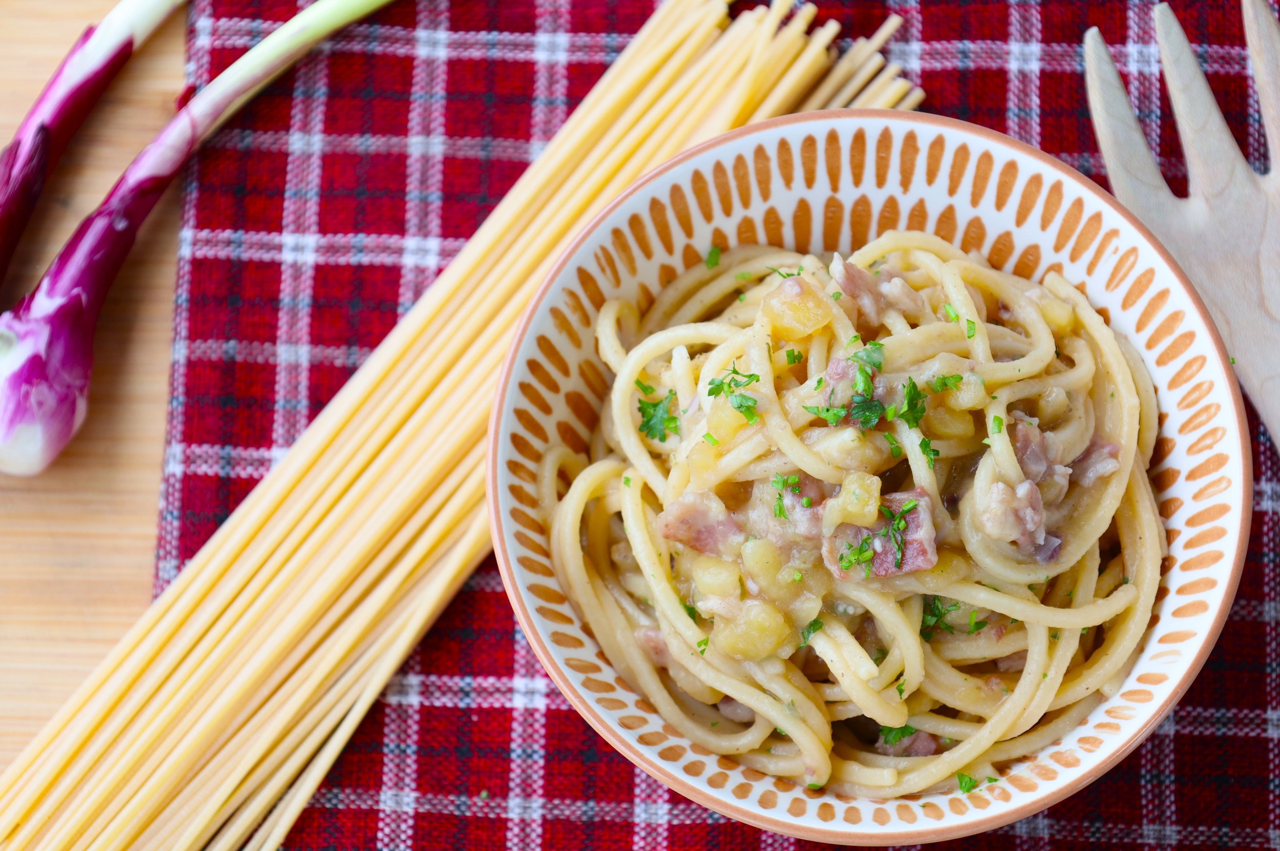 Spaghetti Pancetta pepe e Patate