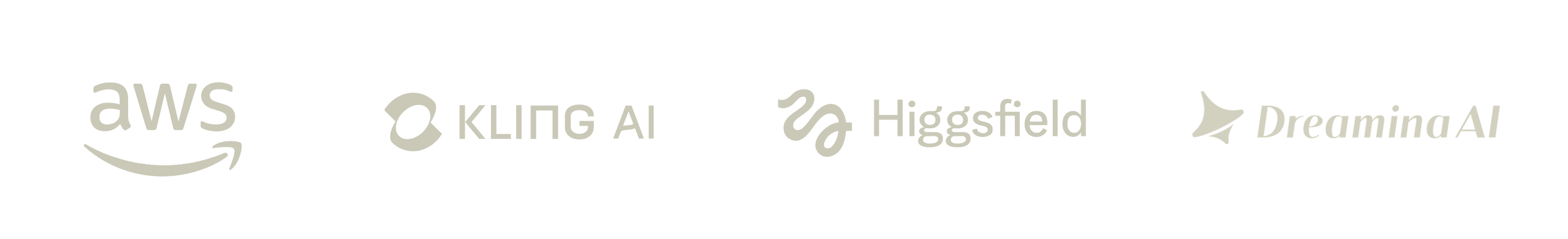 Logos of AWS, Kling AI, Higgsgield, and Dreaming AI.