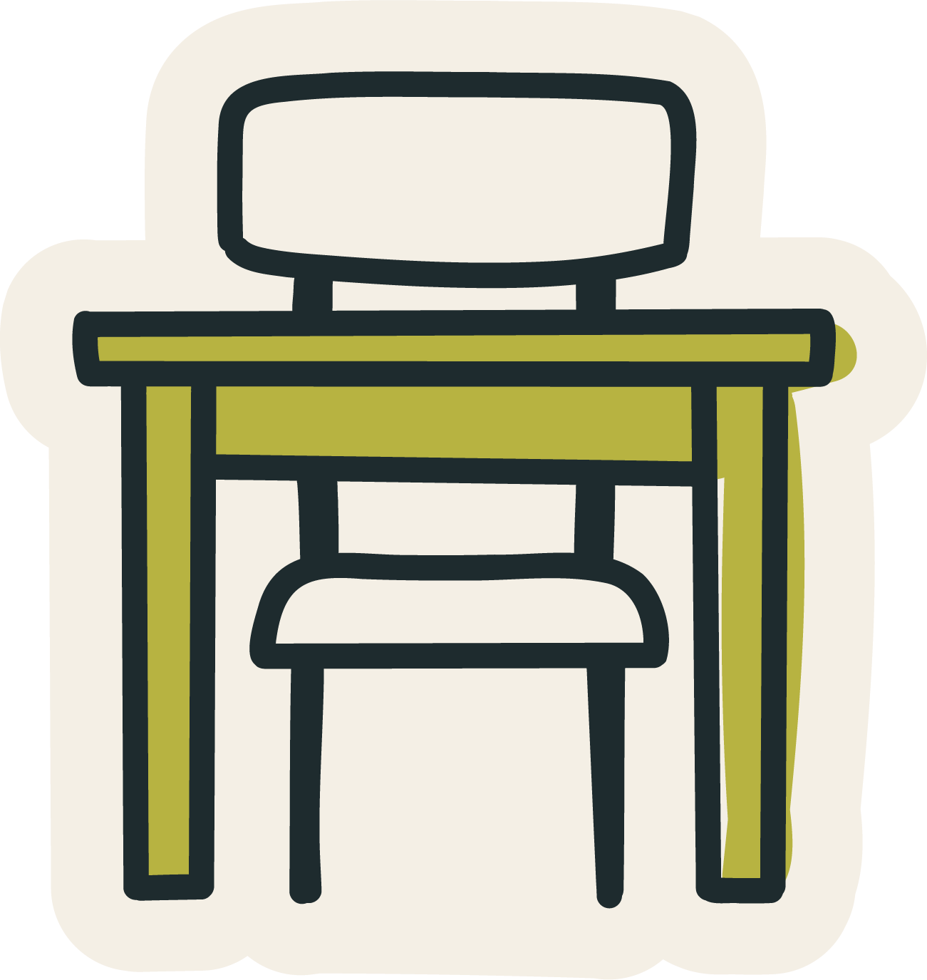 Illustration of green school desk with a chair behind it.